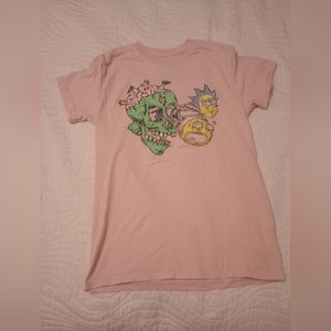 Rick & Morty Adult Swim Neon Eyeballs Skull Graphic T-Shirt Pink Tee SMALL